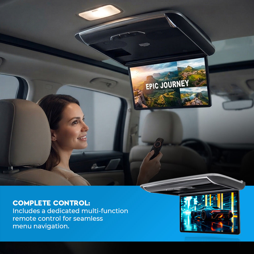Roof-Mounted Android (13.3-inch) Flip-Down Car Monitor with Remote Control (Black) - Image 3