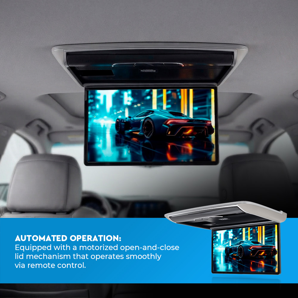 Roof-Mounted Android (13.3-inch) Flip-Down Car Monitor with Remote Control (Grey) - Image 4