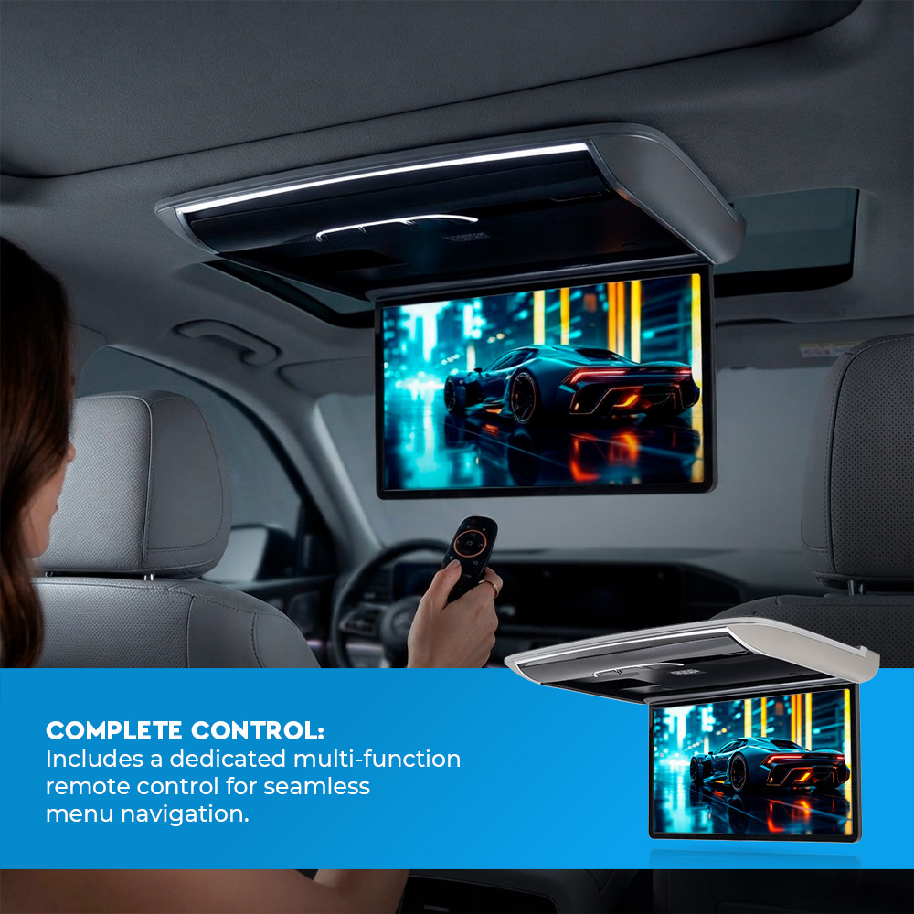 Roof-Mounted Android (13.3-inch) Flip-Down Car Monitor with Remote Control (Grey) - Image 3